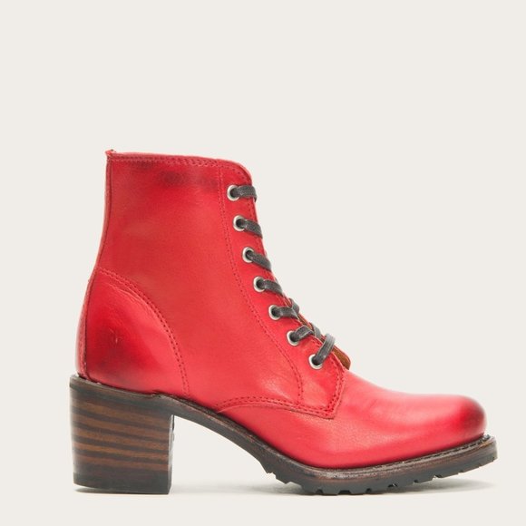 RARE Frye Sabrina 6G LaceUp Red Retro Combat Boots - Picture 3 of 16